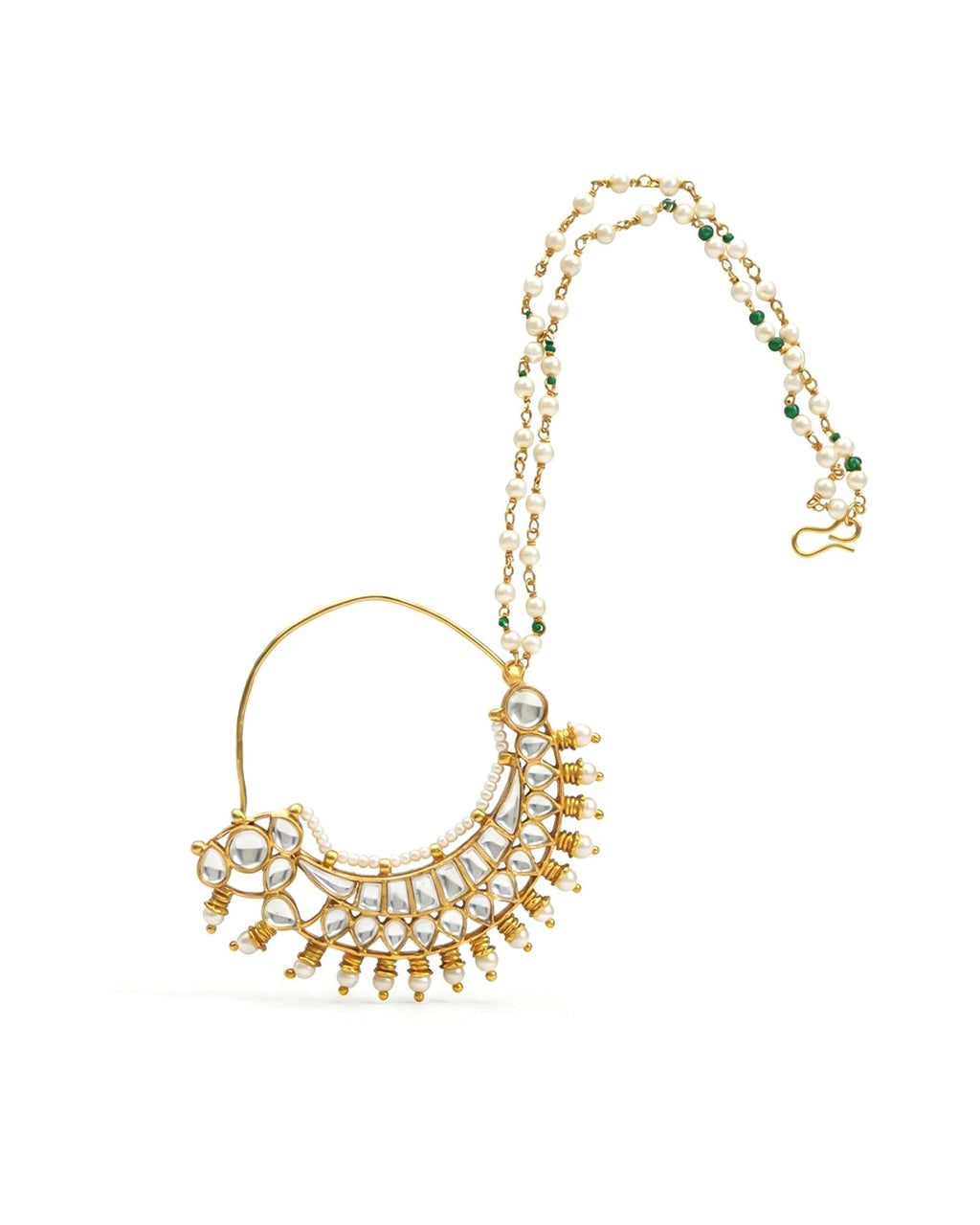 Minimal Bridal Nath with Kundan Pearl Chain | Traditional Indian Wedding Nose Ring