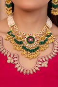 Royal Jadau Kundan Choker Necklace Set  Meenakari Lotus Pendant, Pearl Strands, Earrings