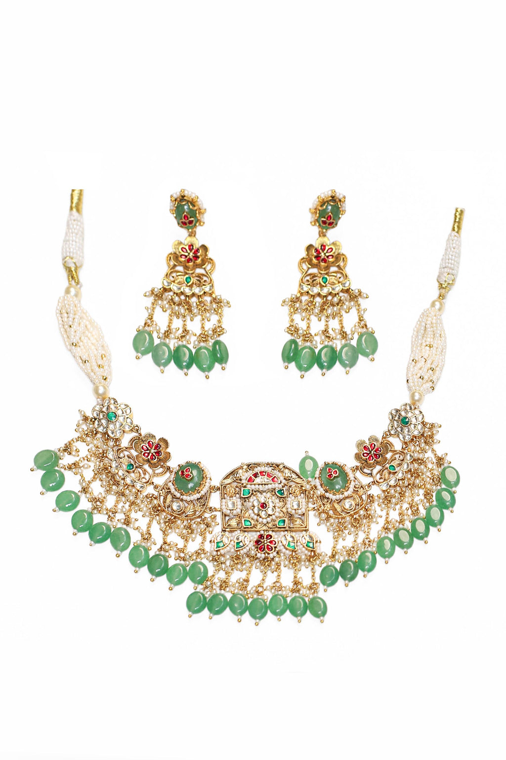 Royal Peacock Kundan Choker Necklace Set with Jhumka Earrings  Indian Bridal Meenakari Jewelry