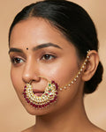 Heavy Kundan Bridal Nath | Ruby Green Pearl Drops, Sahara Chain Royal Jewelry