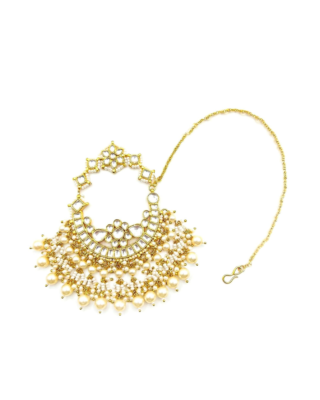 Heavy Kundan Bridal Nath | Ruby Emerald Accents, Pearl Waterfall Nose Ring