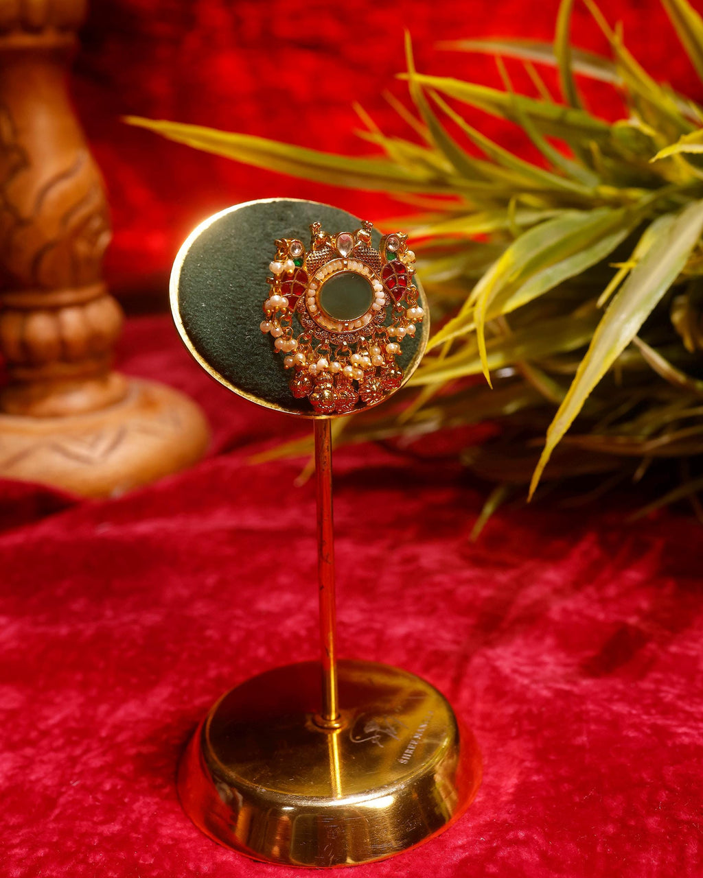 desi jewelry Multicolor Jadau Kundan Chandbali Ring | Emerald Ruby Statement Bridal Jewelry