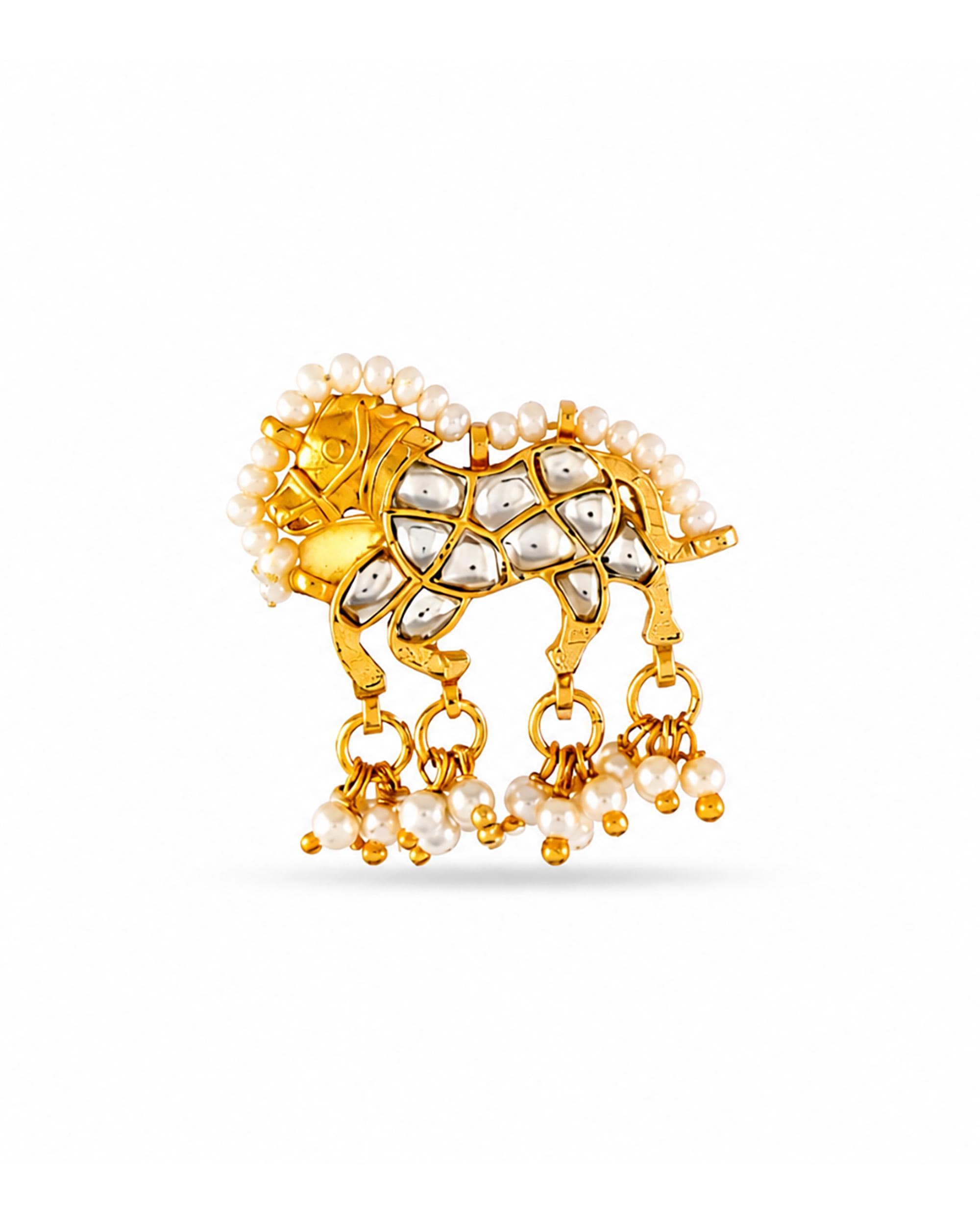 Royal Horse Kundan Ring with Pearl Drops | Gold Plated Rajasthani Statement Jewelry