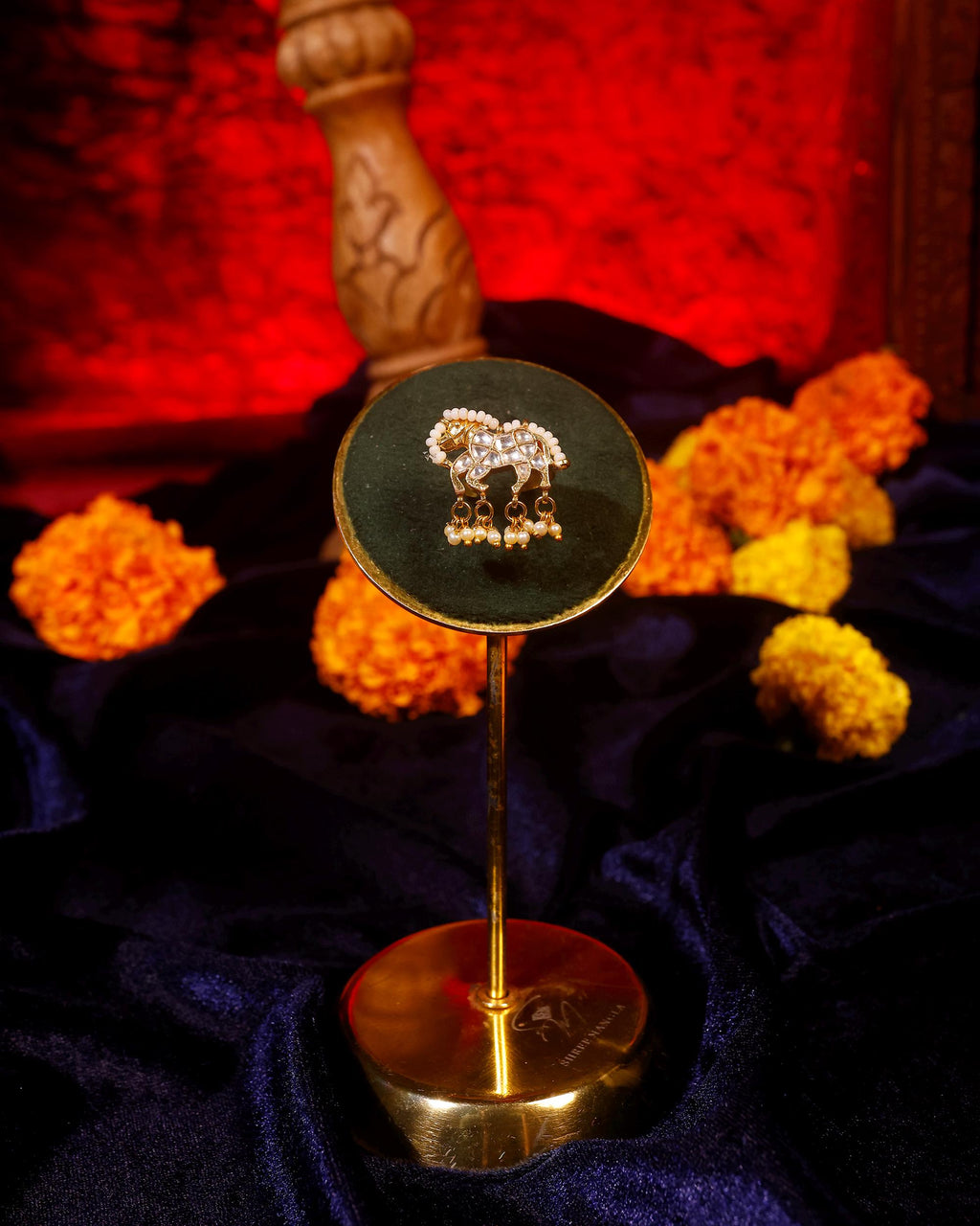Royal Horse Kundan Ring with Pearl Drops | Gold Plated Rajasthani Statement Jewelry
