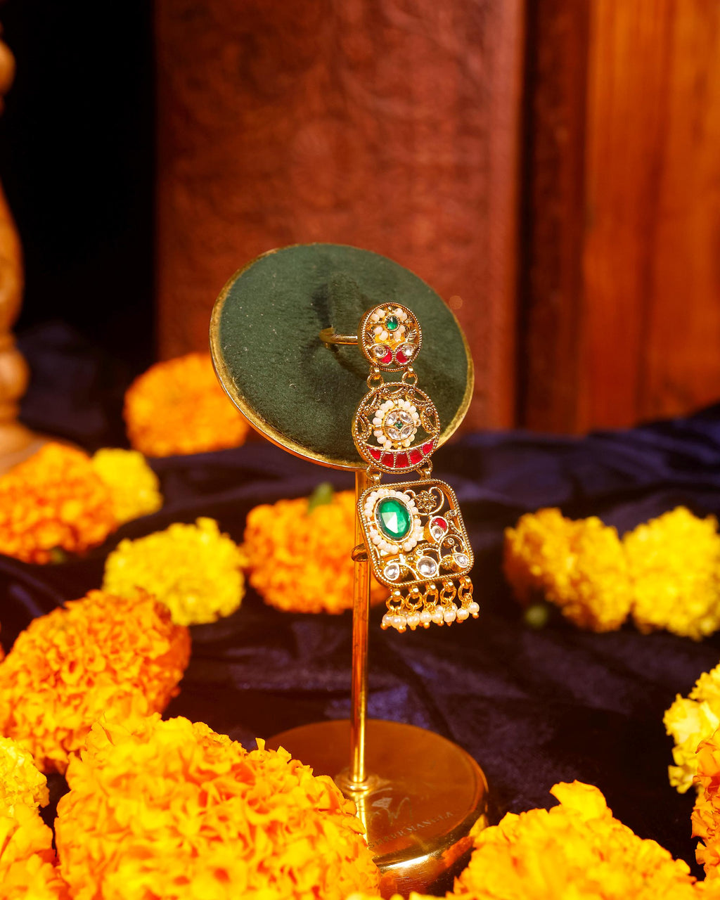 Royal Hathphool Armor Ring | Gold Plated Kundan Statement Ring with Pearls