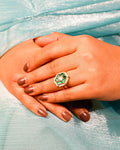 Hexagonal Emerald Kundan Ring | Gold Plated Statement Ring with Pearl Border, Indian Ethnic Jewelry