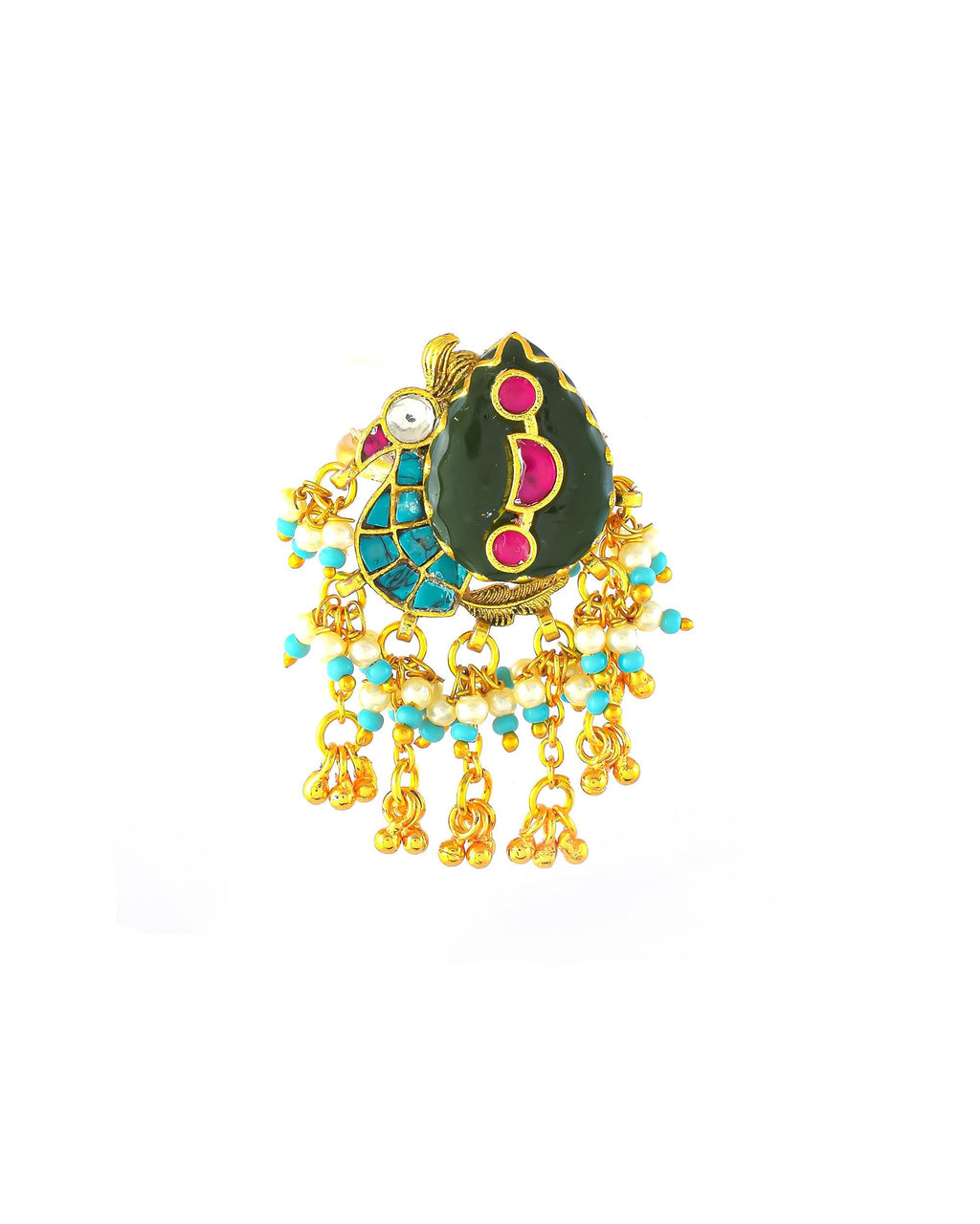 Chandbali Kundan Ring with Pearl Border | Antique Gold Jaipur Statement Ring