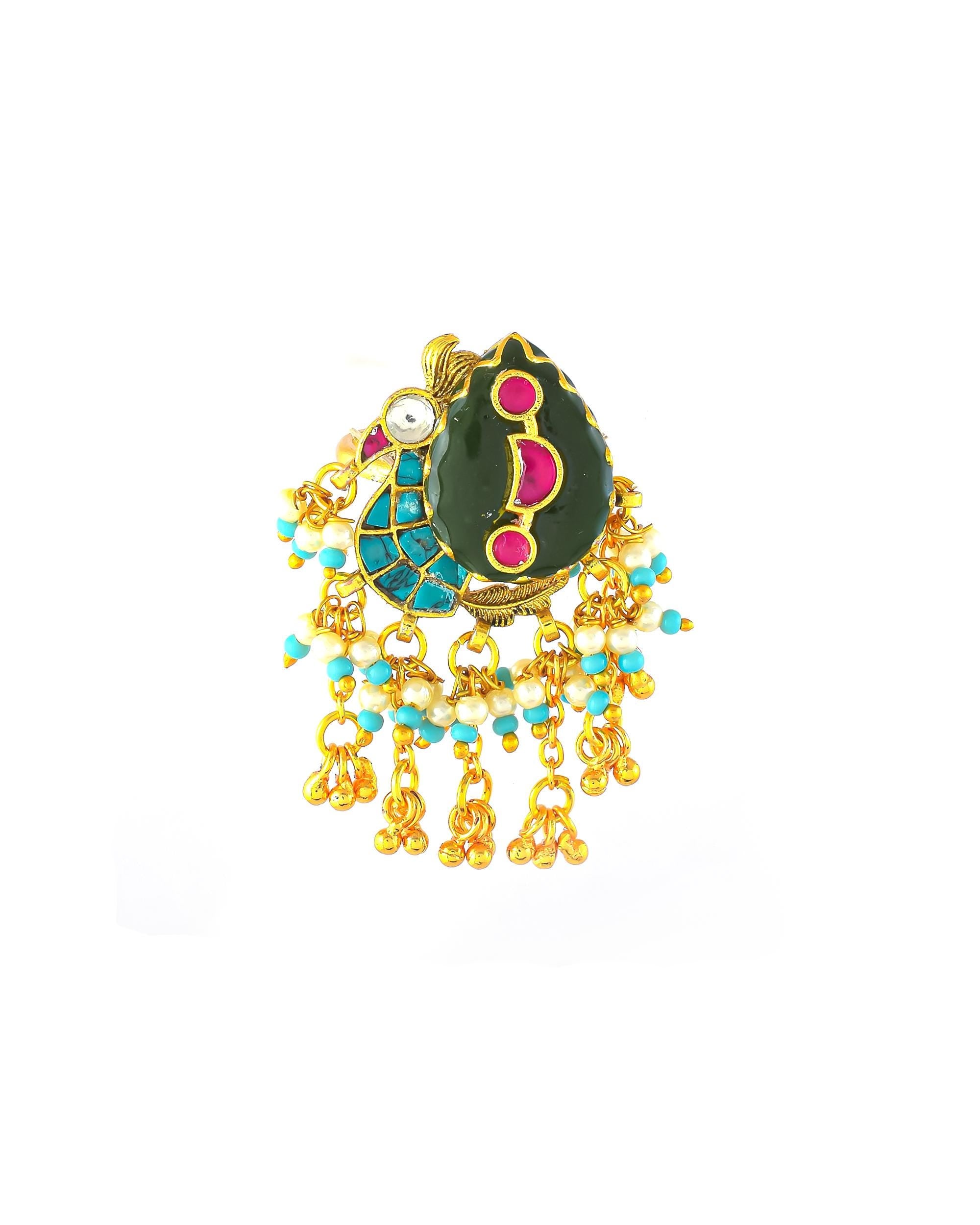 Chandbali Kundan Ring with Pearl Border | Antique Gold Jaipur Statement Ring