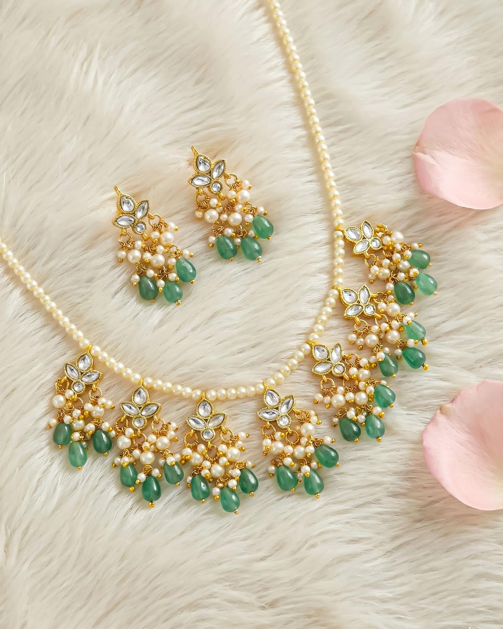 Mint Green Kundan Pearl Necklace Set with Chandbali Earrings | Traditional Indian Bridal Jewelry