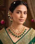 Layered Pearl Necklace Set with Red Green Kundan Bridal Jewelry
