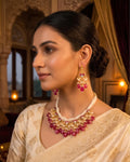 Red Pearl Kundan Necklace Set | Multi Strand Indian Bridal Jewelry