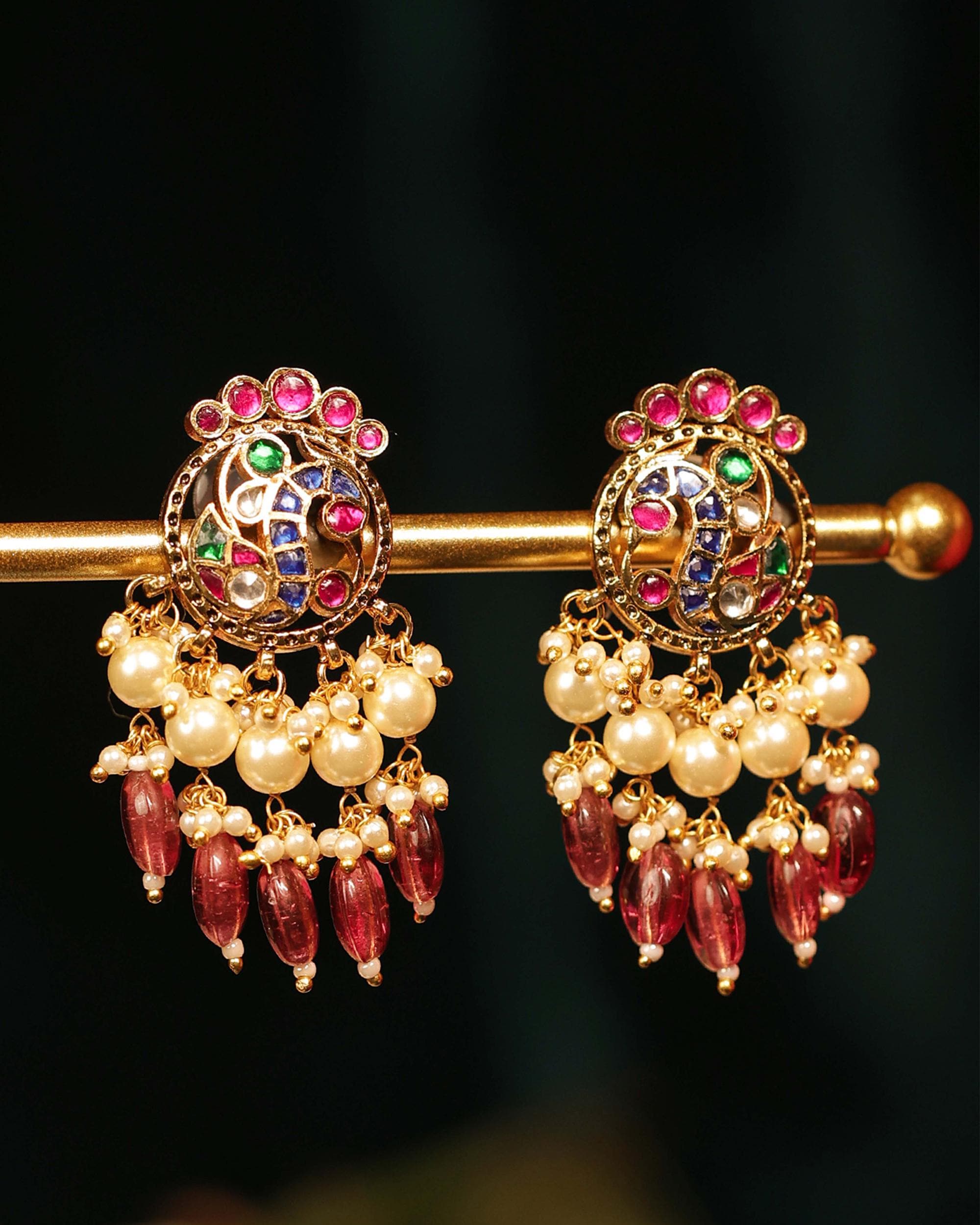 Handcrafted Kundan Peacock Choker Set with Pink Beads & Pearl Mala