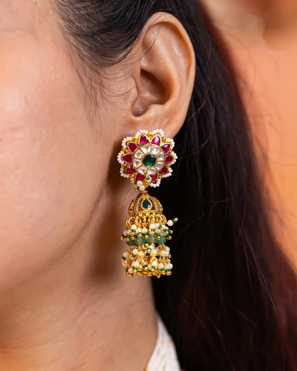 Handcrafted Peacock Kundan Pendant Necklace Set with Pearl Mala and Jhumka Earrings