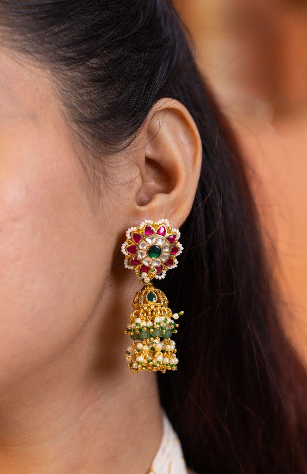 Handcrafted Peacock Kundan Pendant Necklace Set with Pearl Mala and Jhumka Earrings