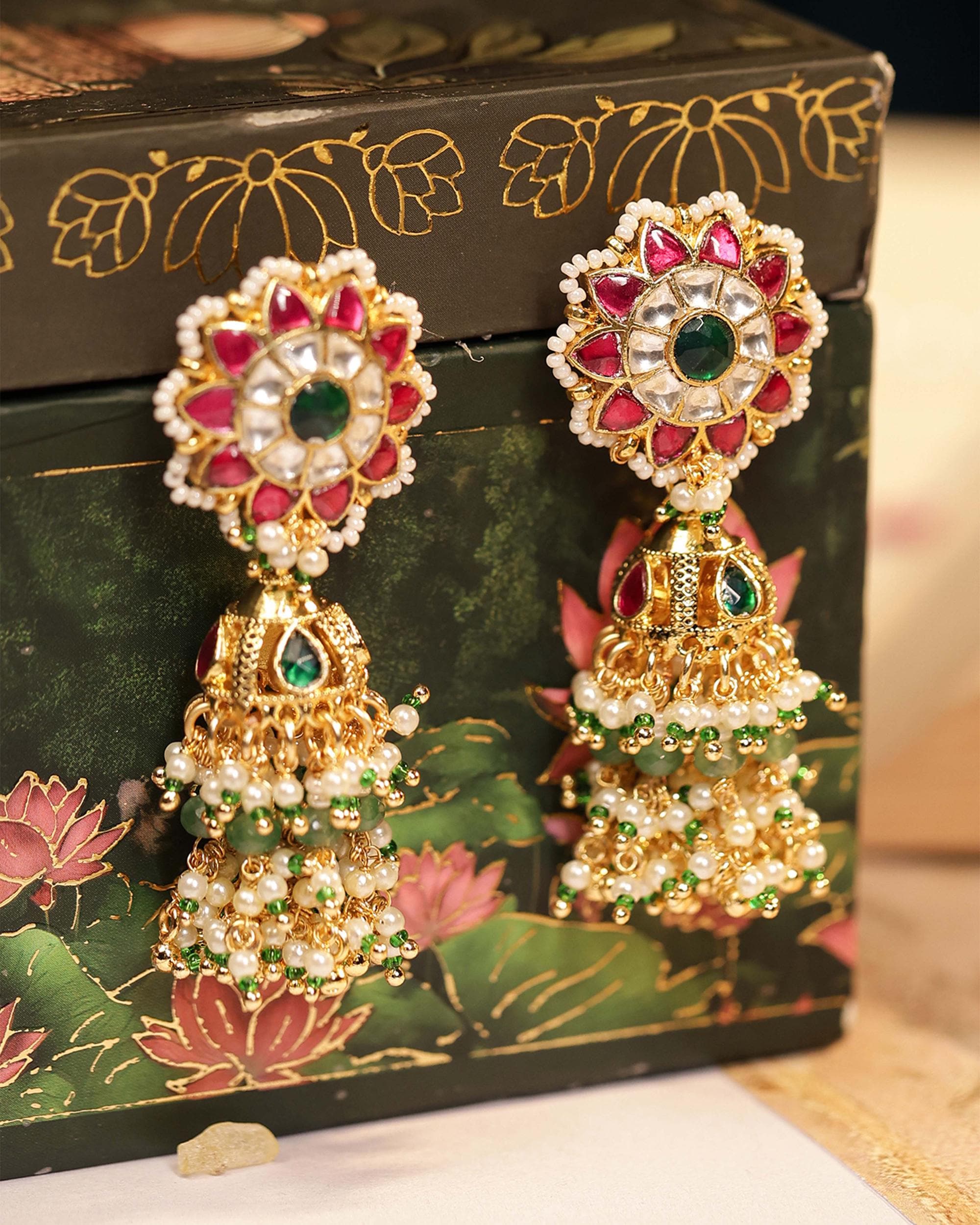 Handcrafted Peacock Kundan Pendant Necklace Set with Pearl Mala and Jhumka Earrings