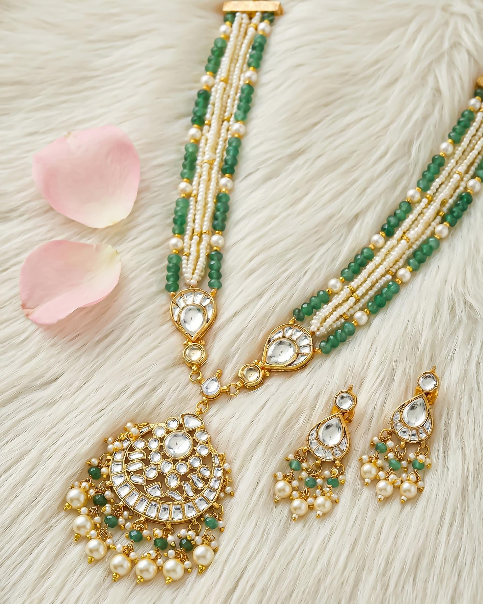 Multi-Strand Beaded Necklace Set with Statement Pendant, Ethnic Festive Jewelry
