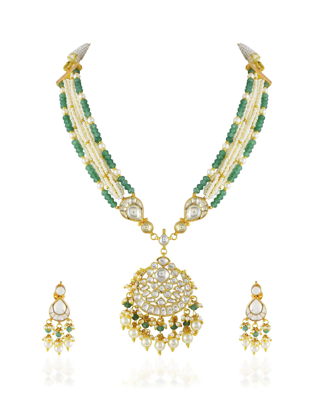 Multi-Strand Beaded Necklace Set with Statement Pendant, Ethnic Festive Jewelry