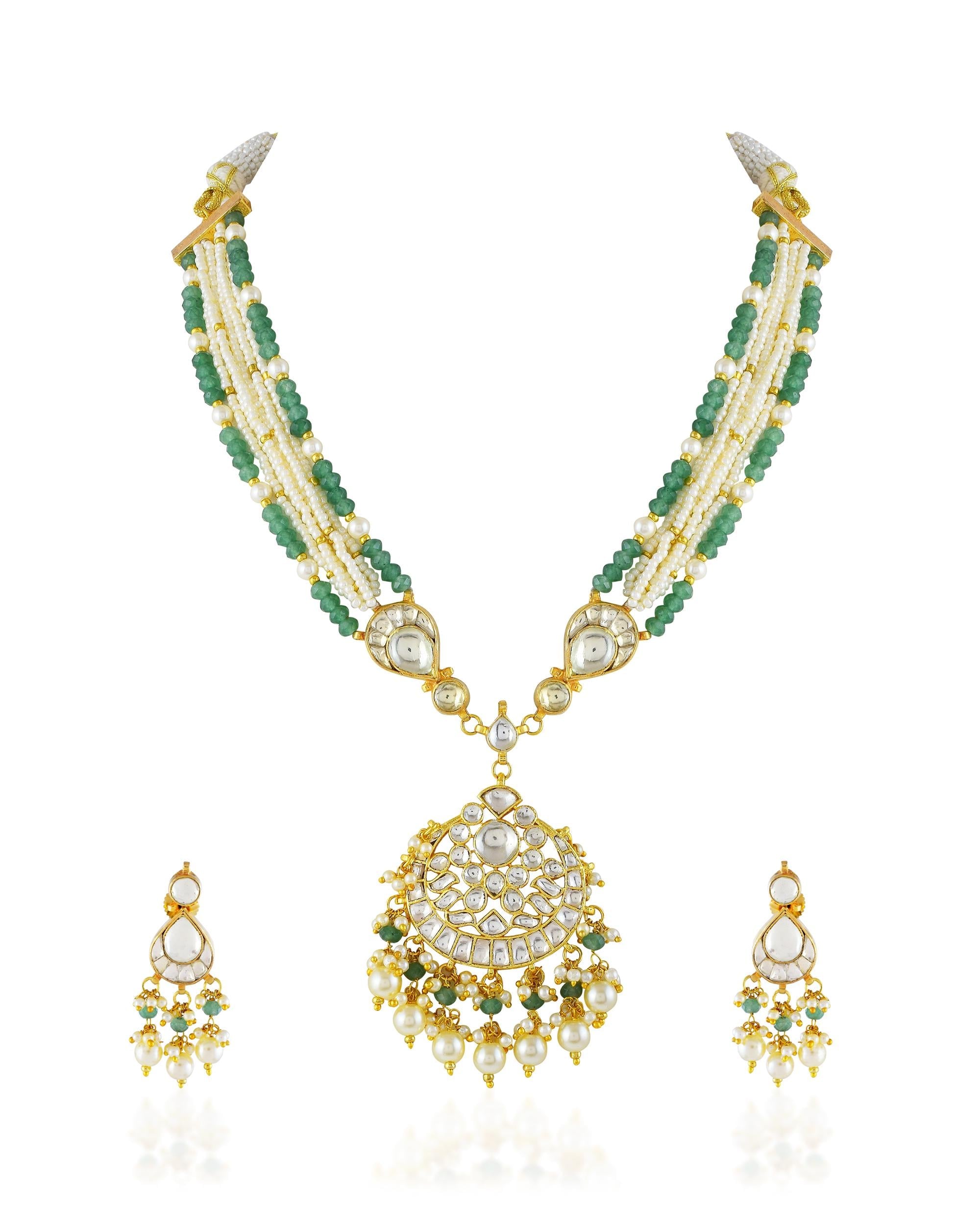 Multi-Strand Beaded Necklace Set with Statement Pendant, Ethnic Festive Jewelry