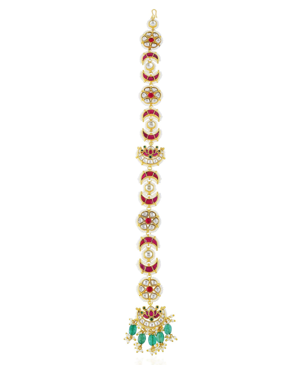bridal chotti Gold-Tone Chotti Hair Accessory | Indian Bridal Jada Billa, Pink Green Stones