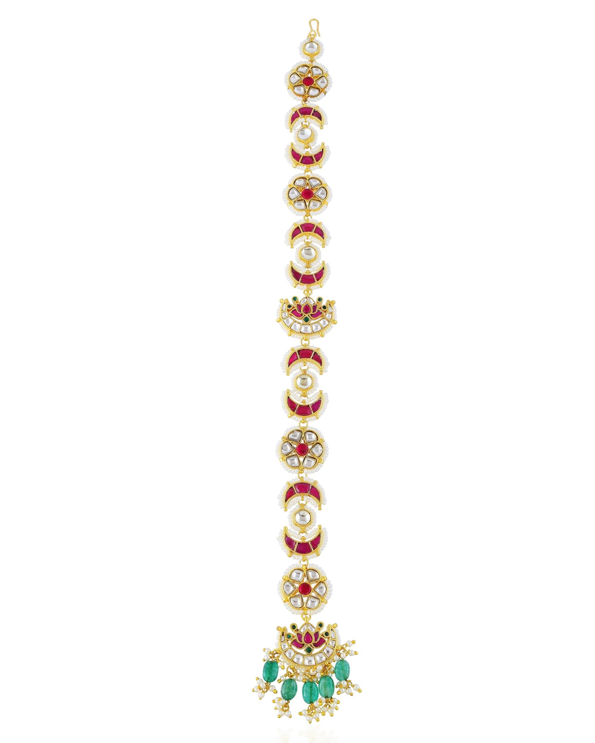 bridal chotti Gold-Tone Chotti Hair Accessory | Indian Bridal Jada Billa, Pink Green Stones