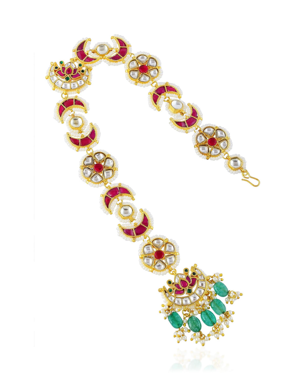 bridal chotti Gold-Tone Chotti Hair Accessory | Indian Bridal Jada Billa, Pink Green Stones