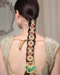bridal chotti Gold-Tone Chotti Hair Accessory | Indian Bridal Jada Billa, Pink Green Stones