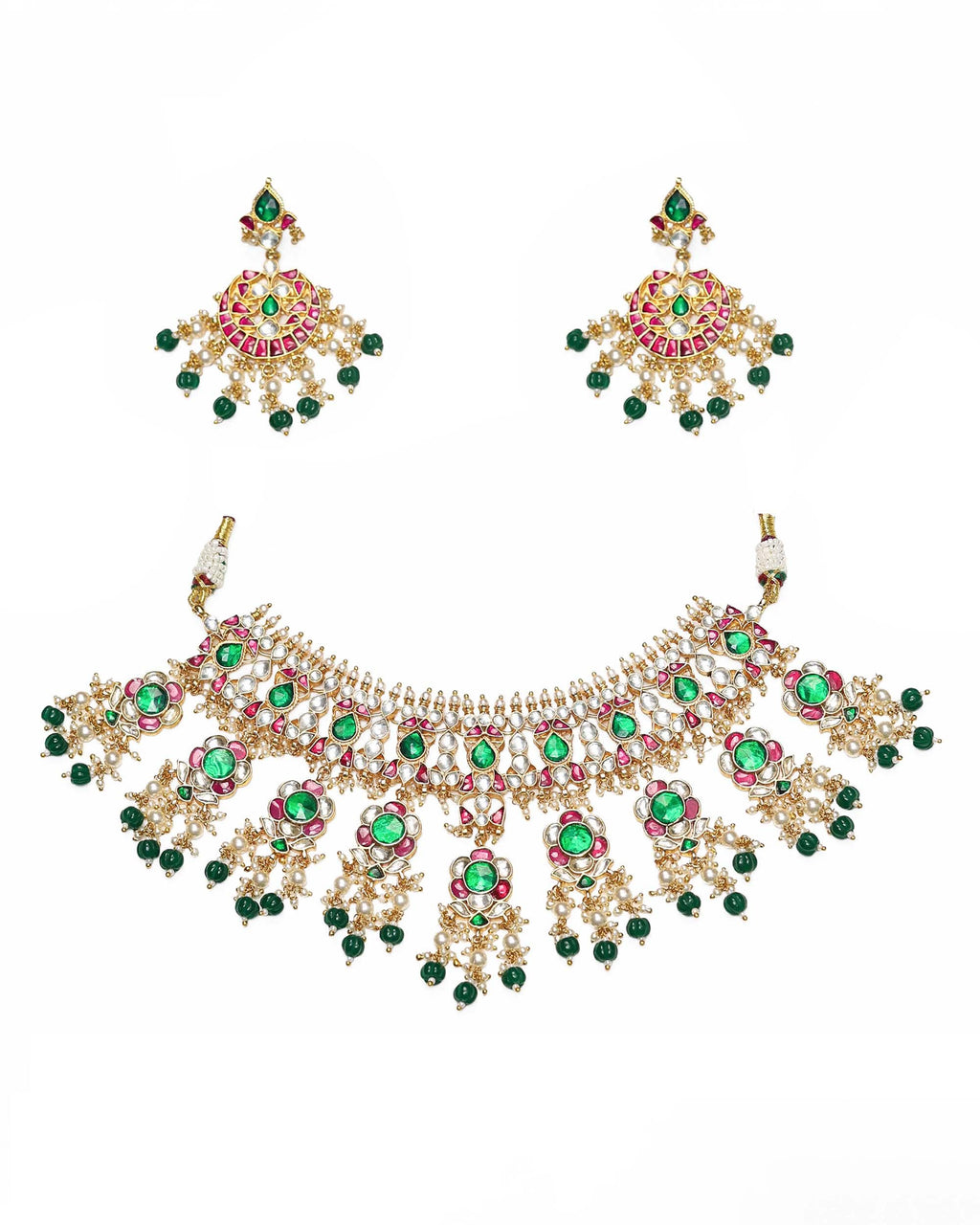 Handcrafted Kundan Choker Set: Emerald Green, Ruby Accents, Traditional Indian Bridal Necklace