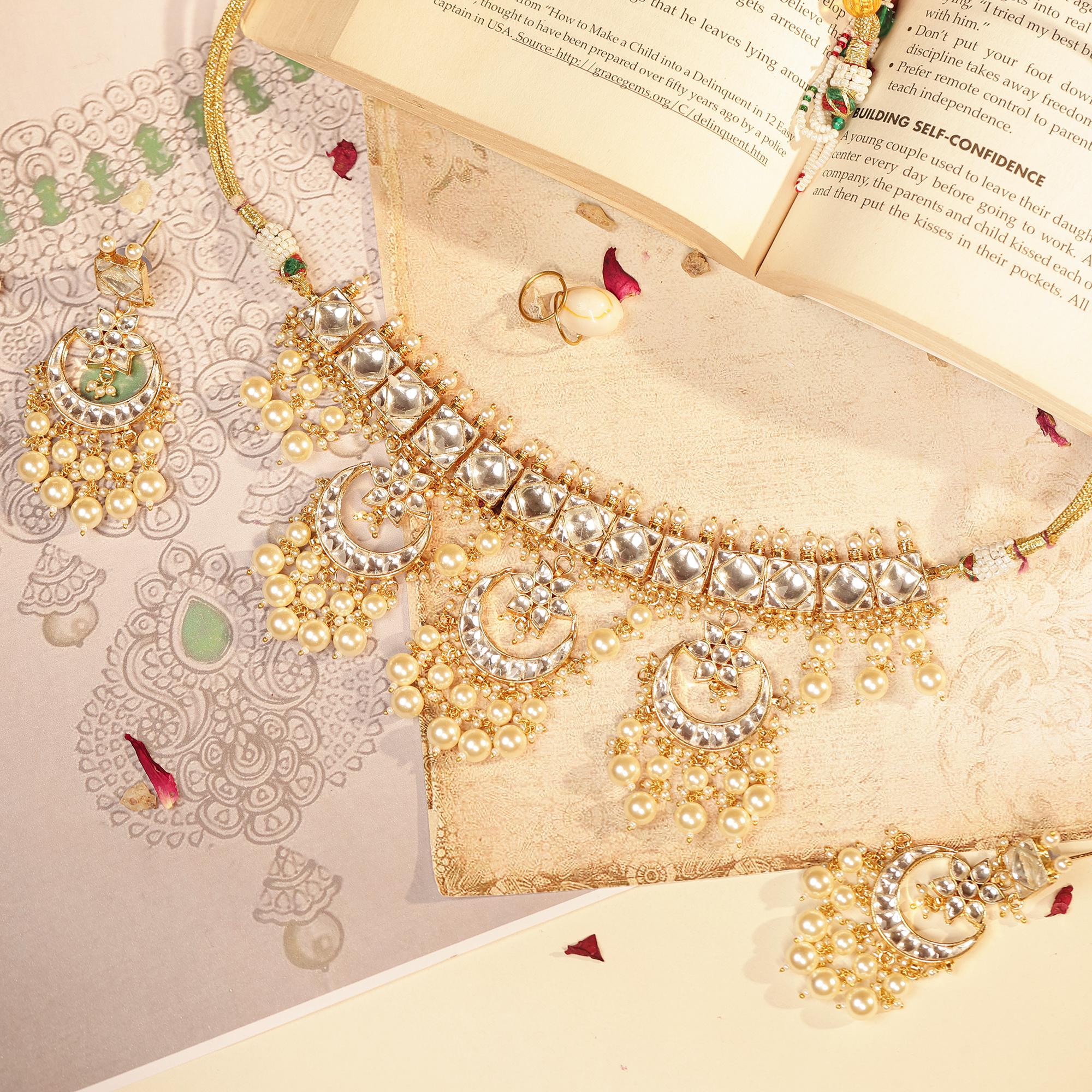 Regal Chandbali Kundan Choker Necklace Set with Pearl Drop Earrings