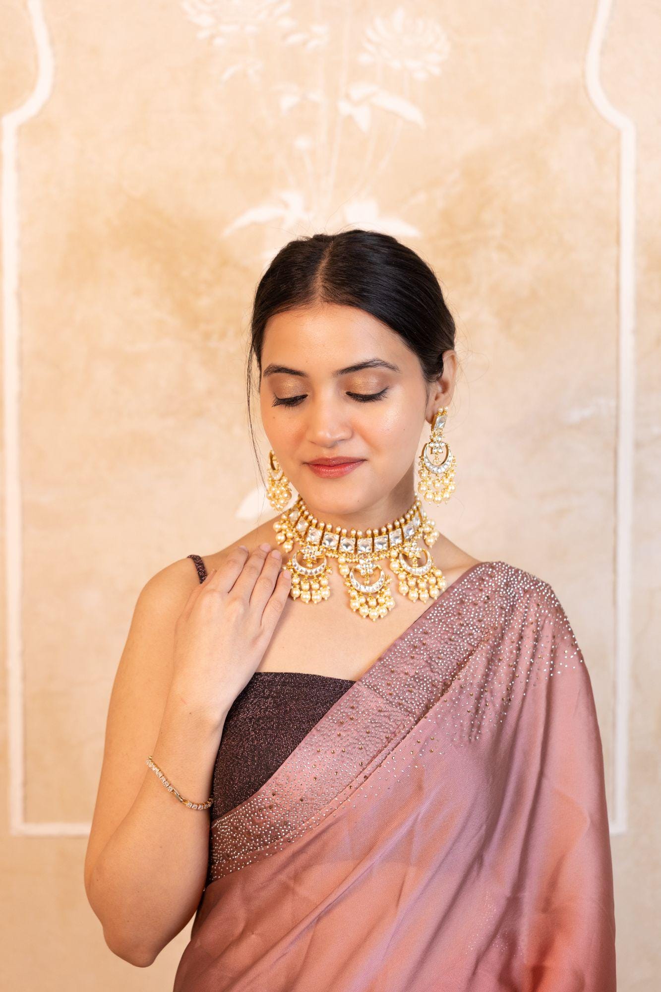 Regal Chandbali Kundan Choker Necklace Set with Pearl Drop Earrings