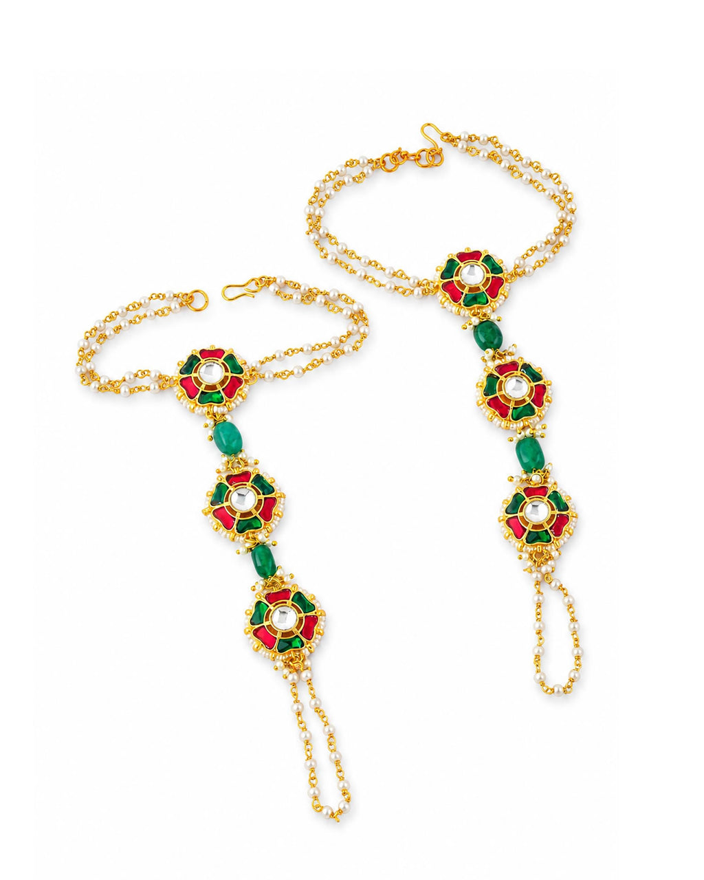Gold Tone Kundan Style Hathphool Hand Harness | Bridal Indian Wedding Jewelry