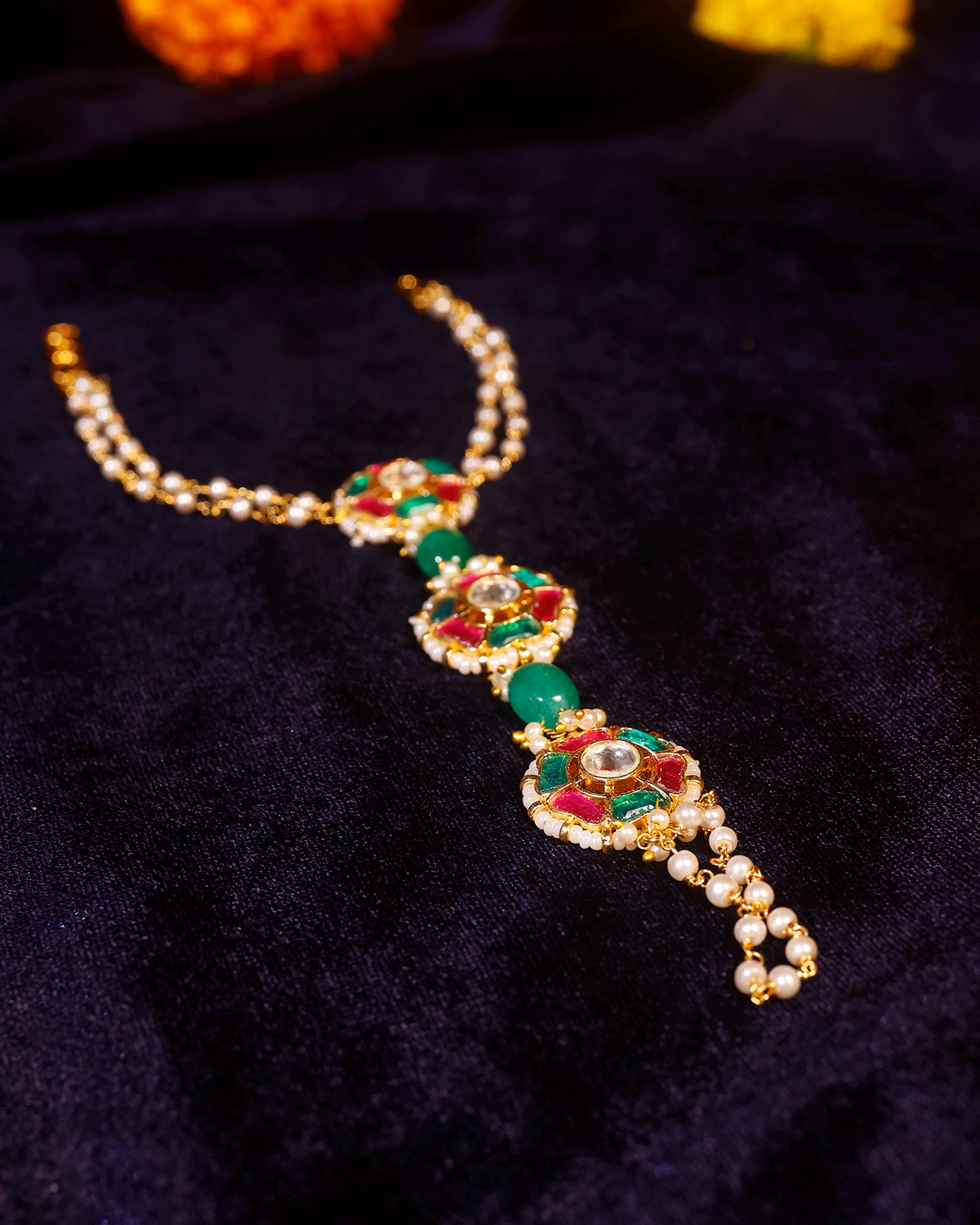 Gold Tone Kundan Style Hathphool Hand Harness | Bridal Indian Wedding Jewelry