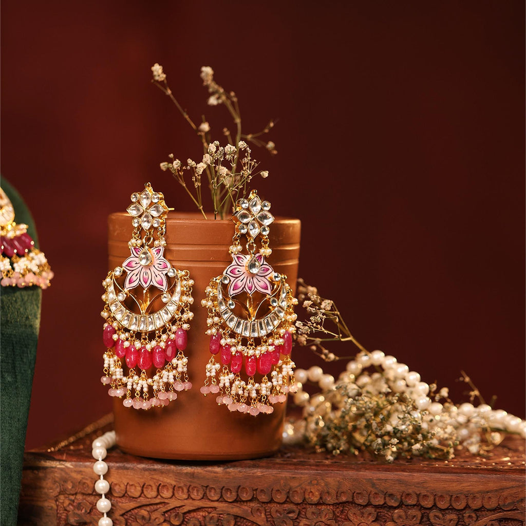 Hand-Painted Meenakari Lotus Kundan Choker Set | Ruby Pink Bridal Statement Jewelry