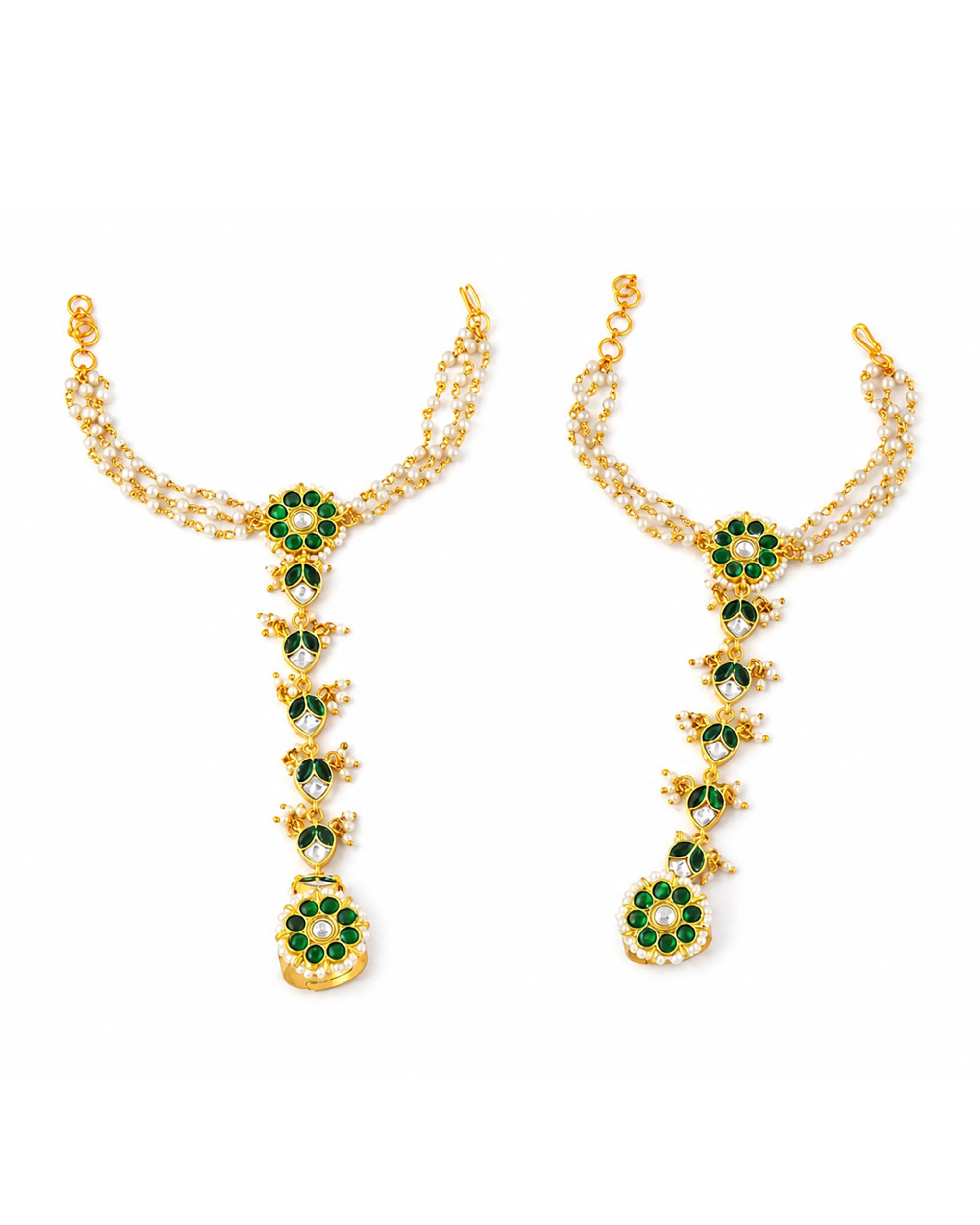 Traditional Kundan Pearl Hathphool | Indian Bridal Hand Harness, Ethnic Wedding Jewelry