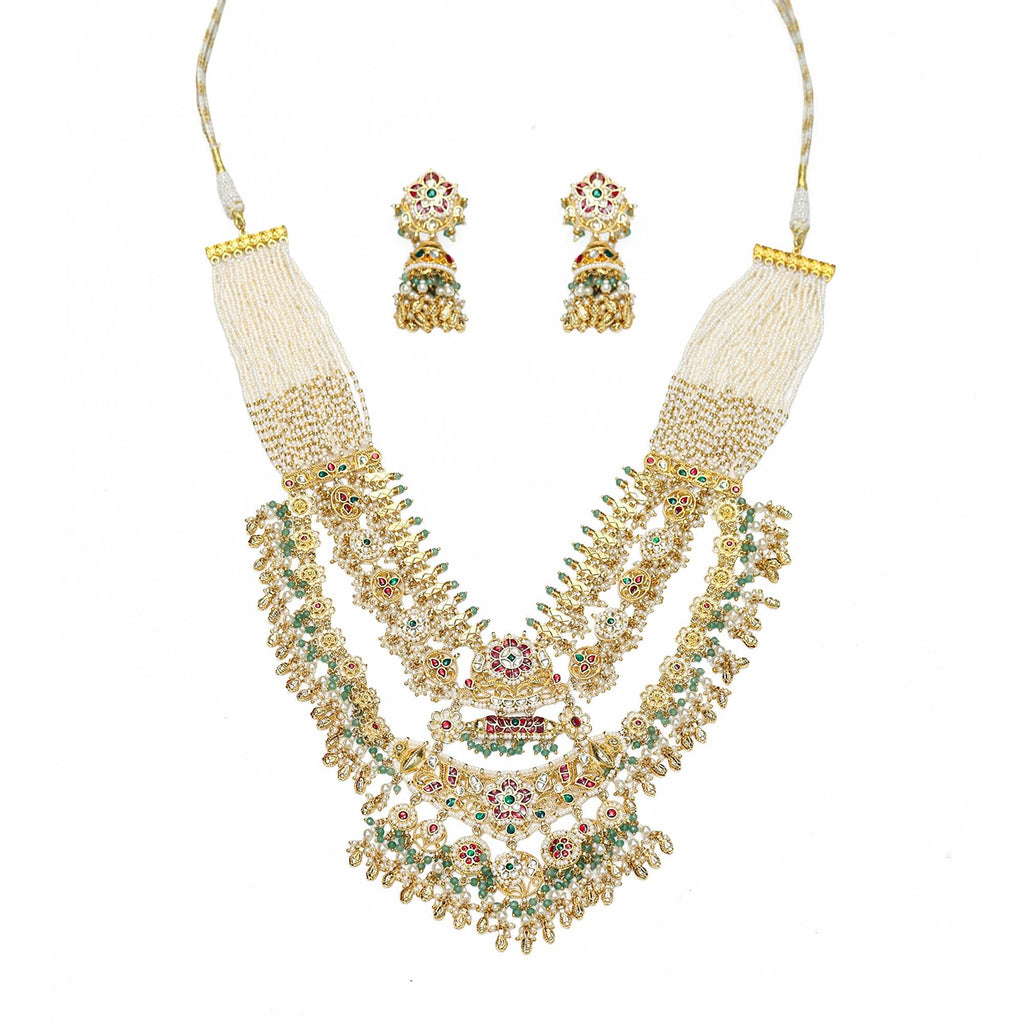 Navratna Kundan Choker Necklace Set | Emerald Ruby Floral Meenakari Bridal Jewelry