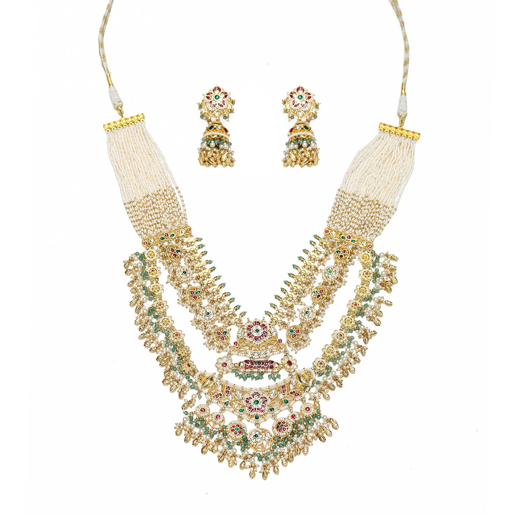 Navratna Kundan Choker Necklace Set | Emerald Ruby Floral Meenakari Bridal Jewelry