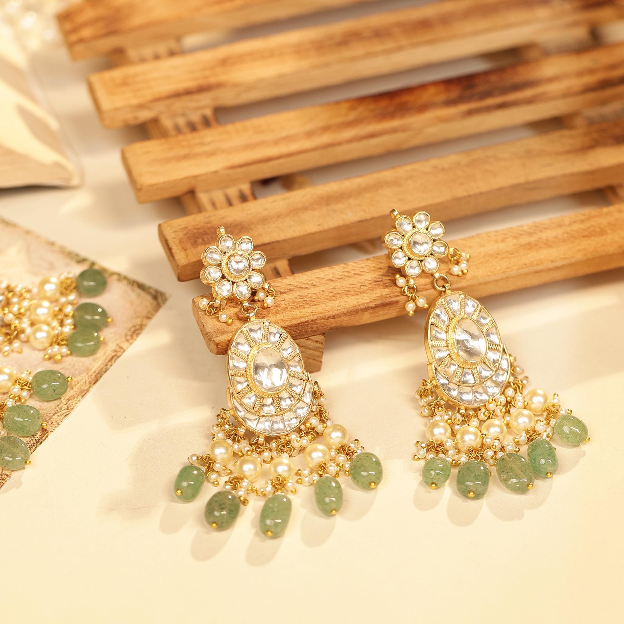 Mughal-Inspired Kundan Choker Necklace Set | Mint Green Pearl Bridal Statement Jewelry