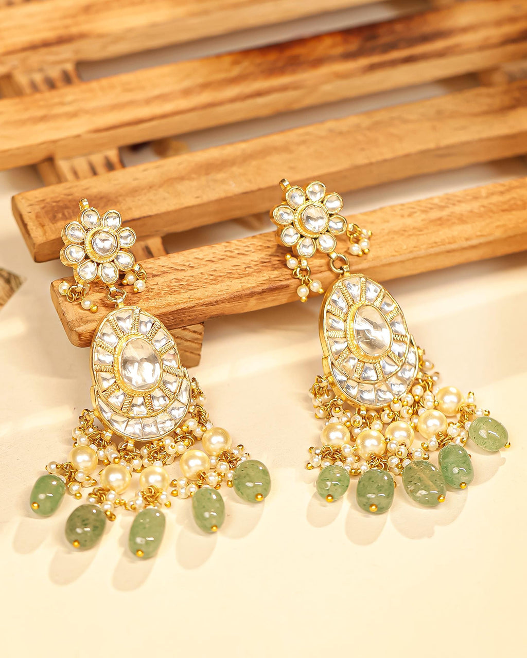 Mughal-Inspired Kundan Choker Necklace Set | Mint Green Pearl Bridal Statement Jewelry