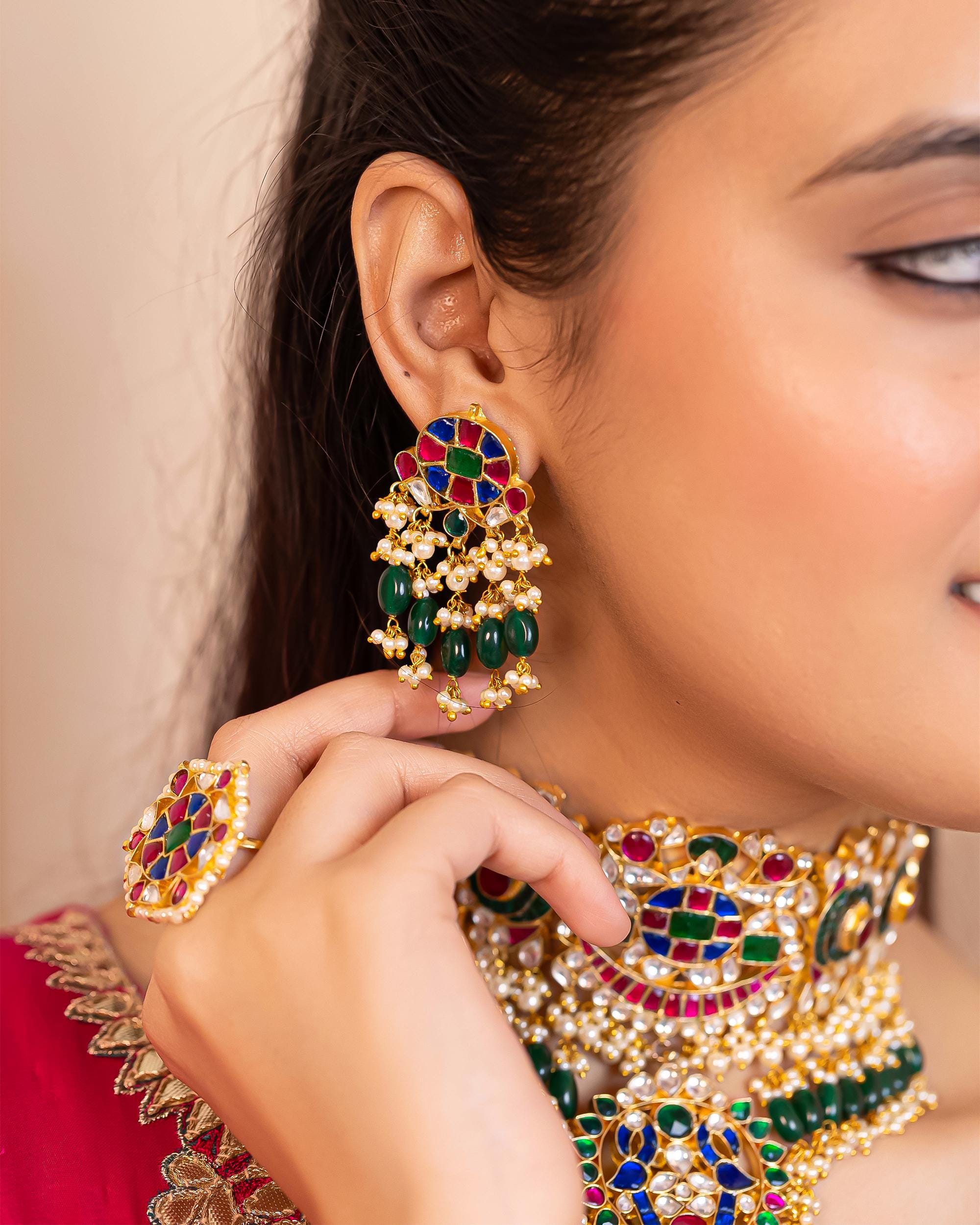 Kundan Meenakari Jewelry Set | Gold Plated Choker, Jhumka Earrings, Tikka, Ring