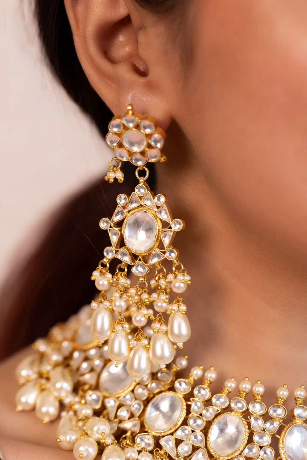 Kundan Bridal Choker Set, Gold Plated Pearls, Indian Traditional Jewelry