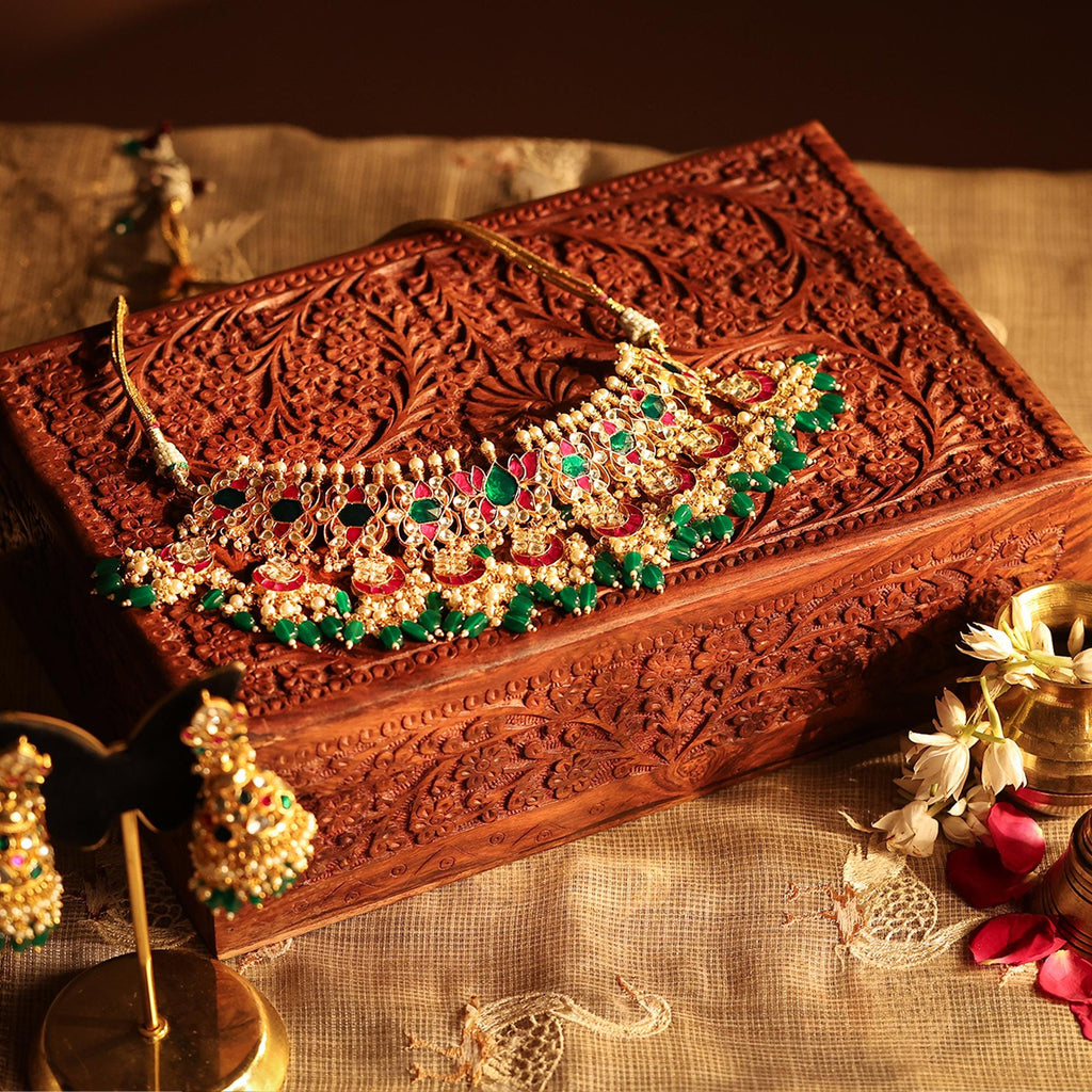 Royal Kundan Bridal Choker Set with Maang Tikka, Jhumka Earrings  Indian Wedding Jewelry