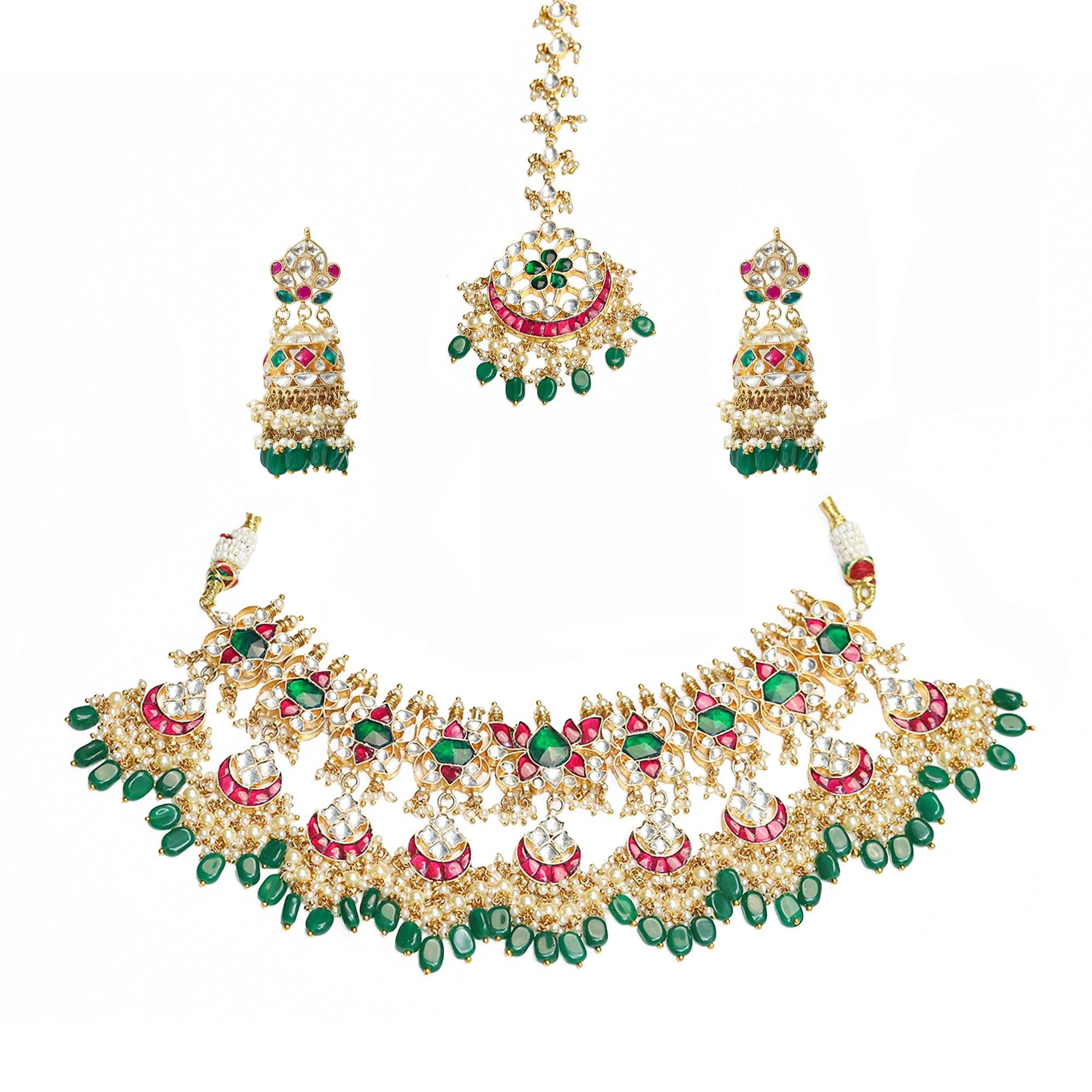 Royal Kundan Bridal Choker Set with Maang Tikka, Jhumka Earrings  Indian Wedding Jewelry