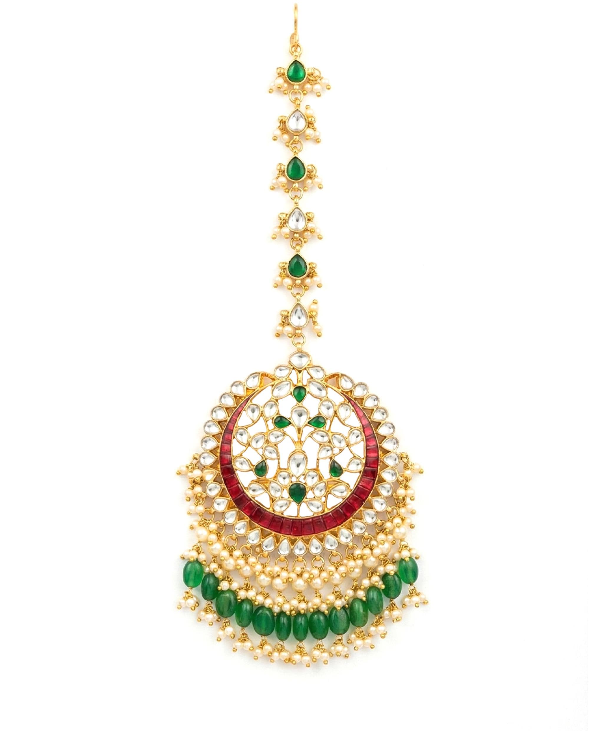 Kundan Mang Tikka | Ruby Red Emerald Green Bridal Headpiece | Royal Wedding Accessory