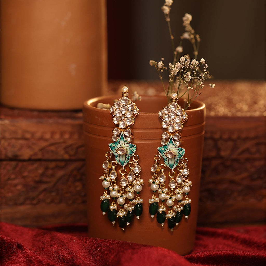 Handpainted Kundan Choker Set with Floral Enamel and Pearl Dangles