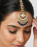 Peacock Kundan Mang Tikka | Gold-Tone Indian Bridal Headpiece, Pearl Drop Festive Jewelry