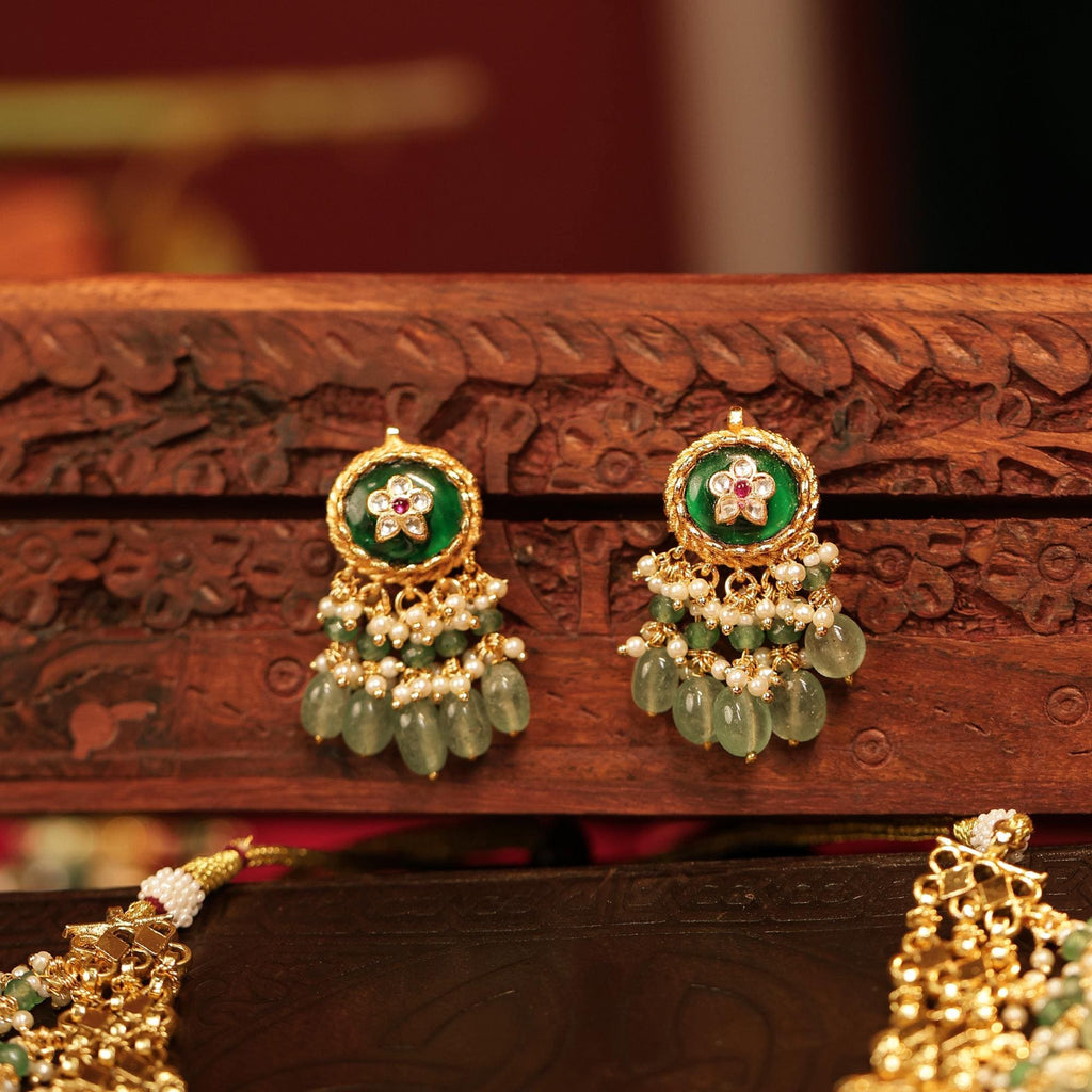 Handcrafted Temple Choker Set | Gold Plated Meenakari Lotus Medallion Necklace Earrings