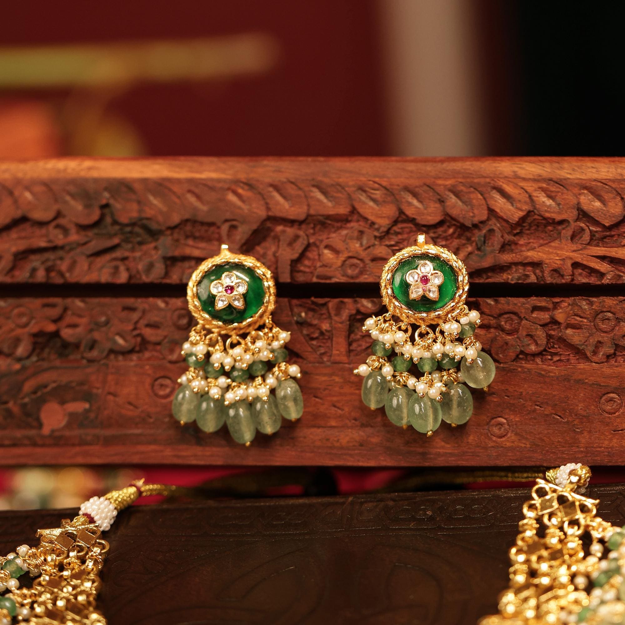 Handcrafted Temple Choker Set | Gold Plated Meenakari Lotus Medallion Necklace Earrings