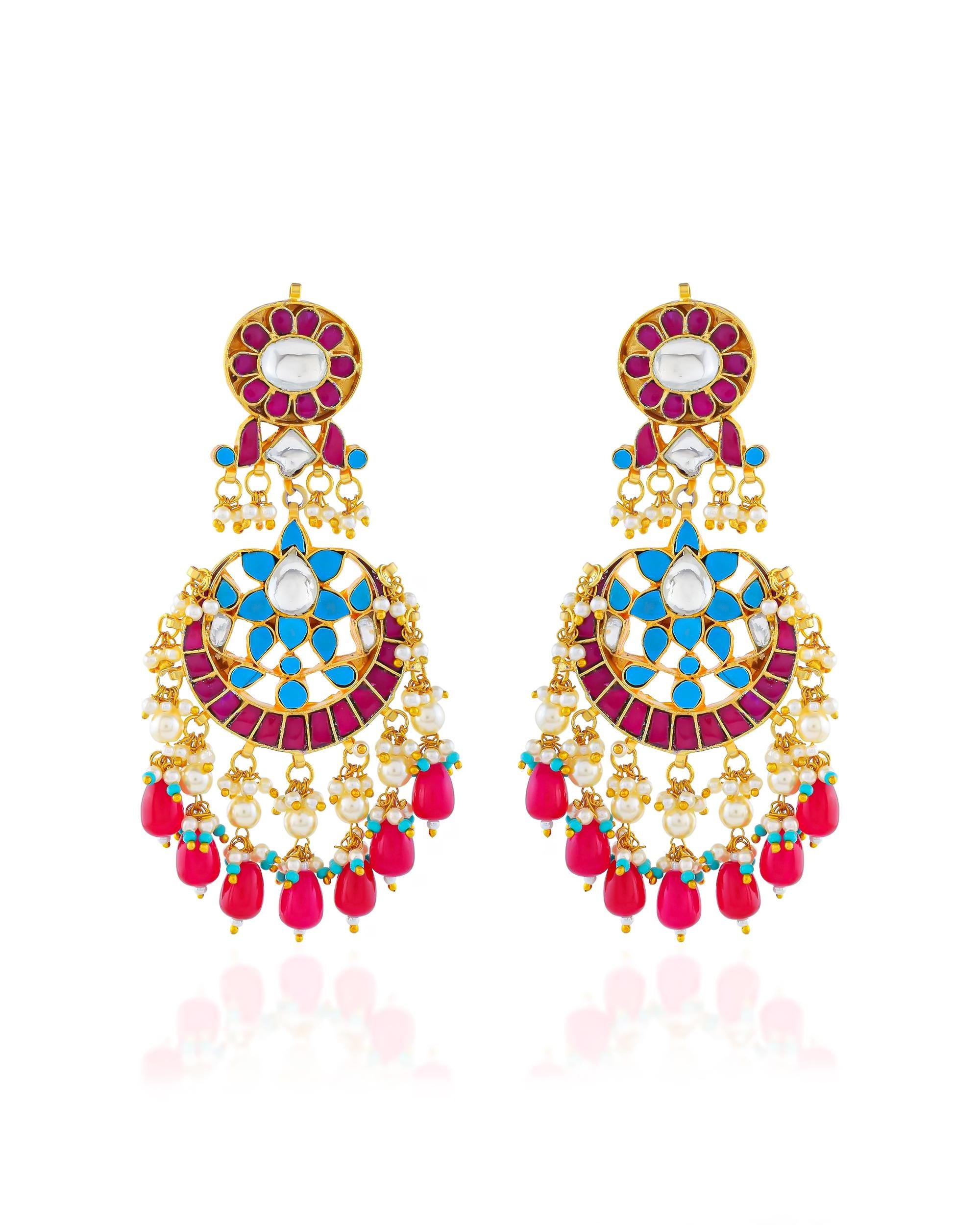maang tikka set Kundan Meenakari Earring and Maang Tikka Set | Ruby Red Turquoise Bridal Jewelry