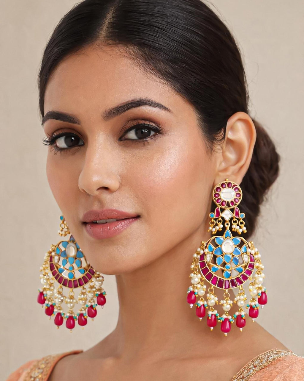 maang tikka set Kundan Meenakari Earring and Maang Tikka Set | Ruby Red Turquoise Bridal Jewelry