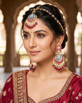 maang tikka set Kundan Meenakari Earring and Maang Tikka Set | Ruby Red Turquoise Bridal Jewelry