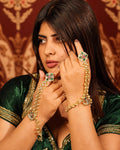 Traditional Kundan Pearl Hathphool | Indian Bridal Hand Harness, Ruby Red Stone Accessory